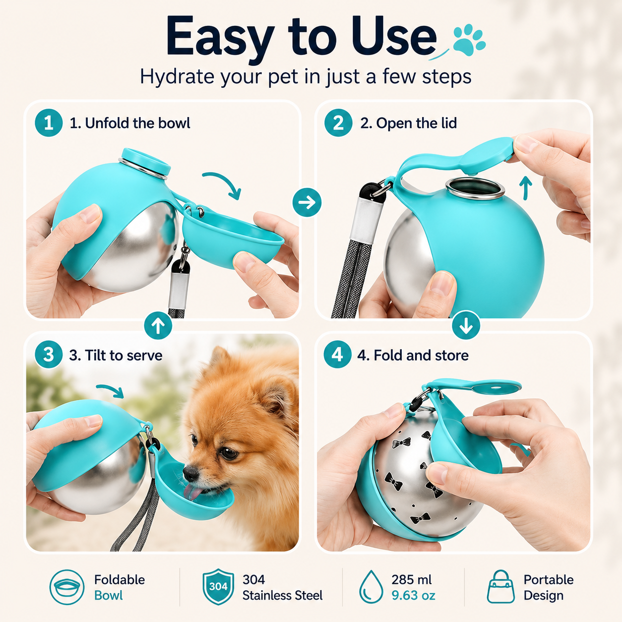 Pomeranian Travel Water Bottle
