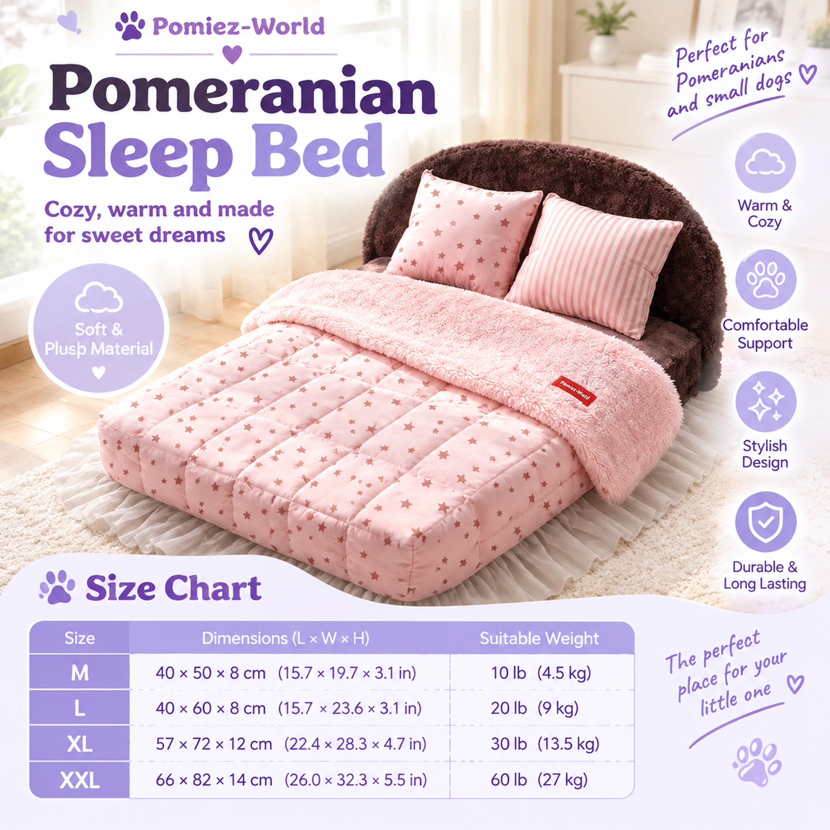 Pomeranian Bed with Blanket & Pillow
