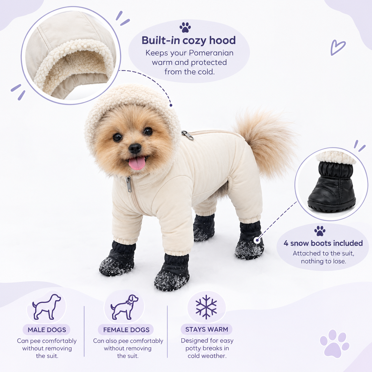 Pomeranian Winter Snowsuit with Boots